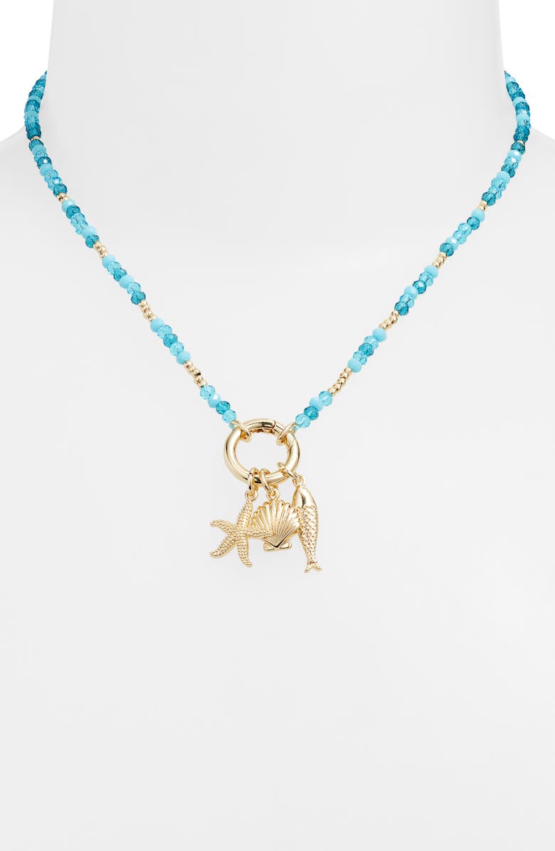 Chelsea28 Demi Fine Bead Fish Charm Necklace, Alternate, color, Turquoise Multi- Gold