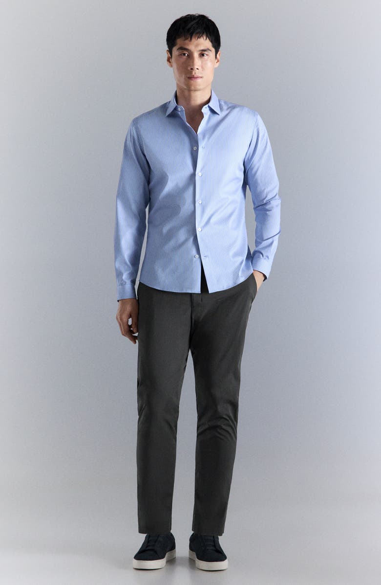 MANGO Slim Fit Non-Iron Stripe Button-Up Shirt, Alternate, color, Sky Blue