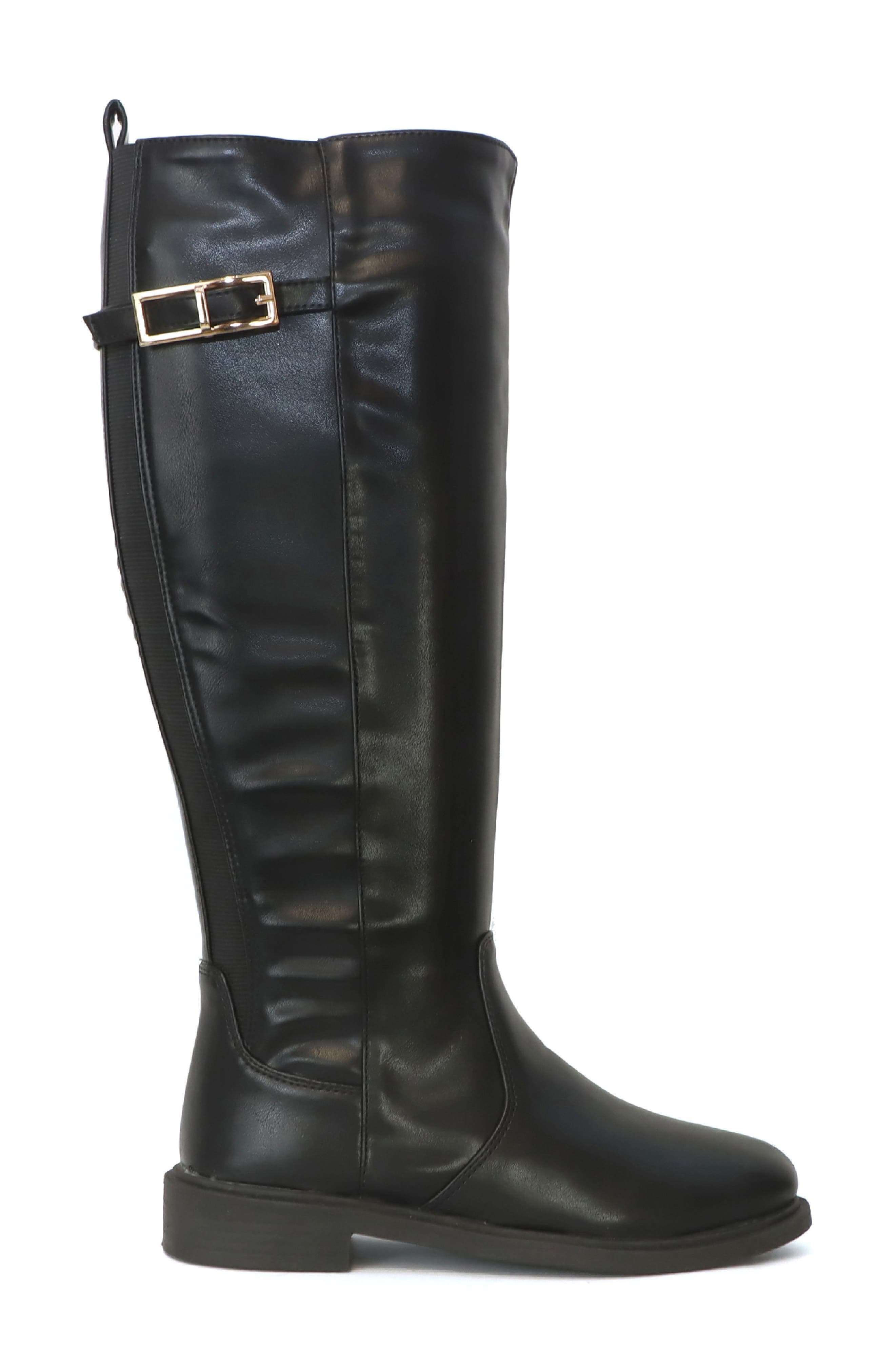 Erin Faux Leather Buckle Tall Boot, Alternate, color, BLACK