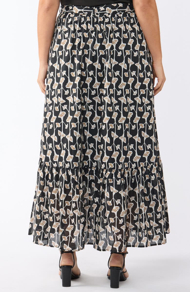 Estelle Sea Lily Belted Tiered Cotton Maxi Skirt, Alternate, color, Black Print
