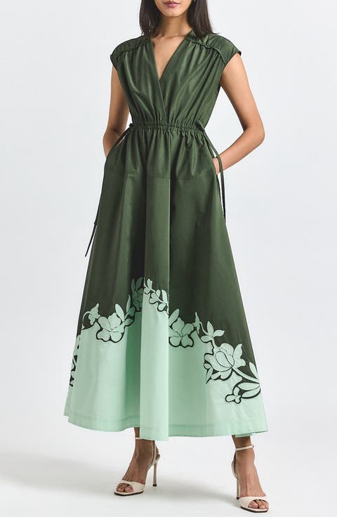 Nara Placed Floral Appliqué Poplin Dress