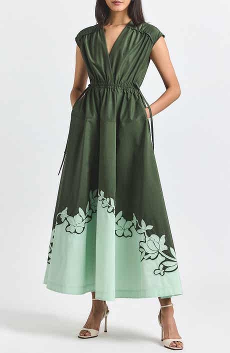 Derek Lam 10 Crosby Nara Placed Floral Appliqué Poplin Dress