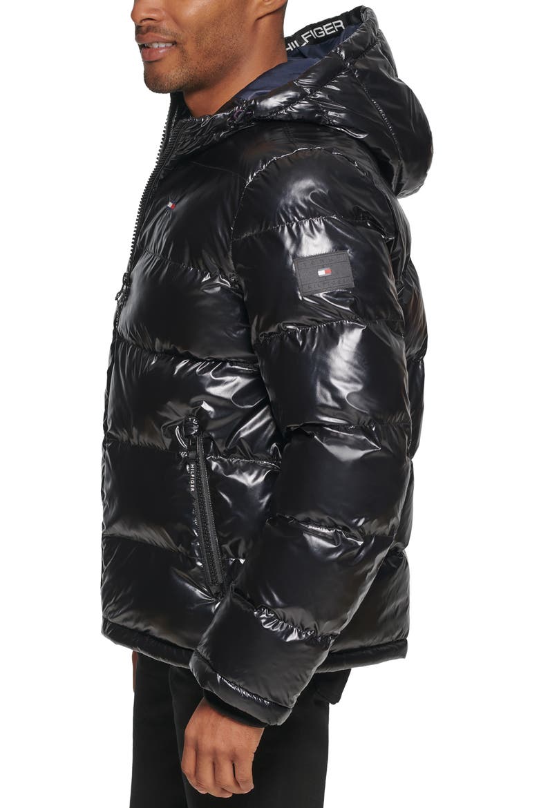 Quilted Puffer Hooded Mid Length Jacket, Alternate, color, BLACK