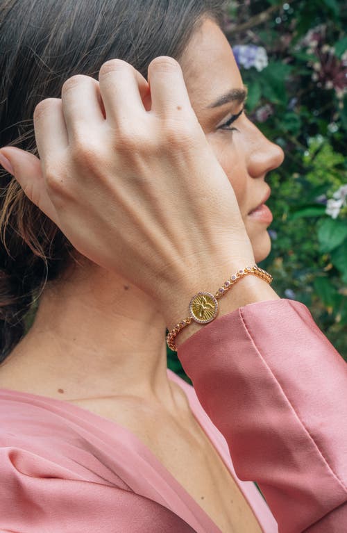 Sterling Forever Silver-tone Or Gold-tone Pink Cubic Zirconia Butterfly Bindi Bolo Bracelet