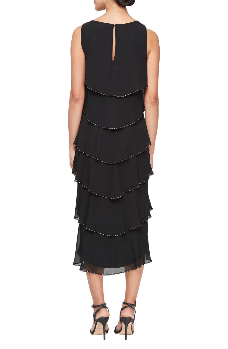 SL FASHIONS Beaded Layered Ruffle Cocktail Dress, Alternate, color,
