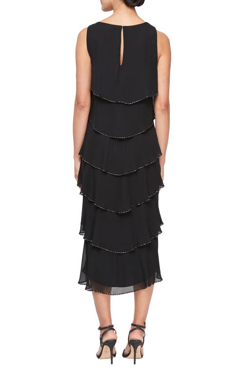 Sl Fashions Beaded Layered Ruffle Cocktail Dress In Black