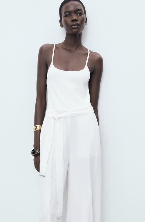 Mango Long Lyocell Jumpsuit With Belt Off White In White