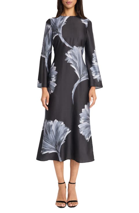 Cutout Back Long Sleeve Midi Dress
