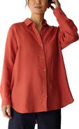 Eileen Fisher Classic Collar Organic Linen Long Button-Up Shirt
