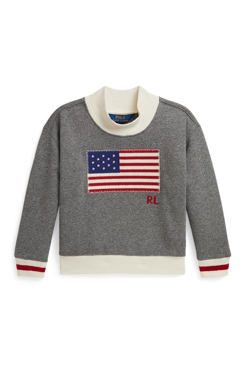 Kids' Flag Appliqué Fleece Sweatshirt, Main, color, VINTAGE PEPPER HEATHER