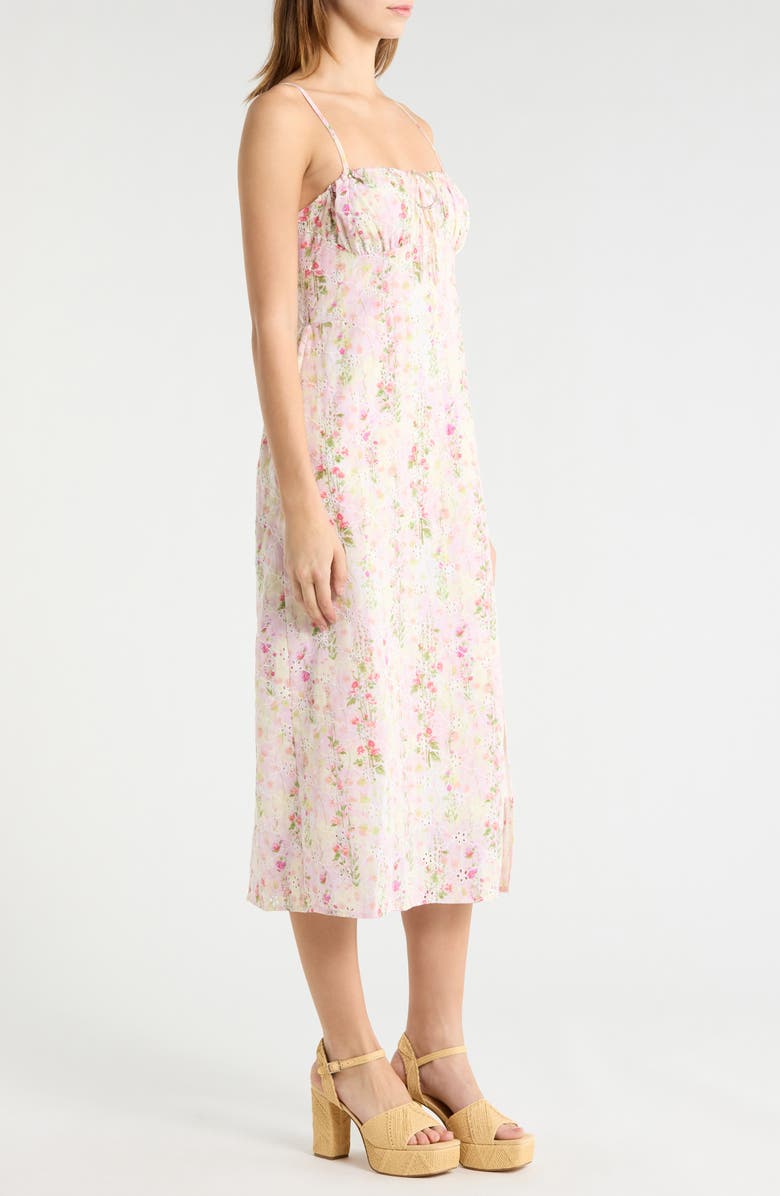 All in Favor Floral Eyelet Corset Midi Sundress, Alternate, color, Cream Pink