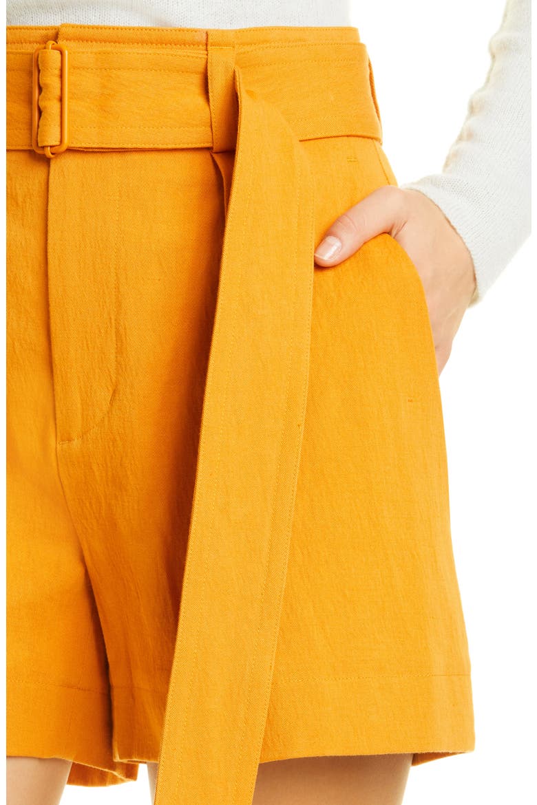 Belted Cotton & Linen Twill Shorts, Alternate, color, BURNT ORANGE