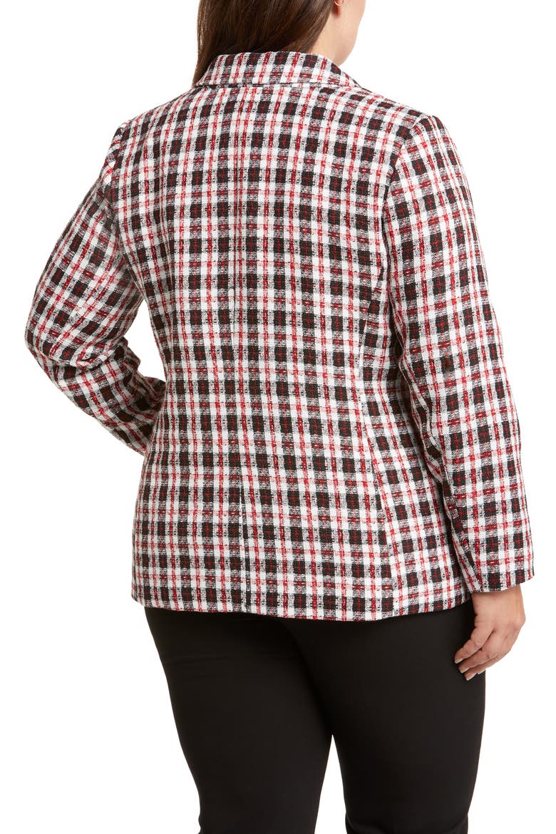 Plaid Notch Lapel Tweed Blazer, Alternate, color, IVORY BLACK RED
