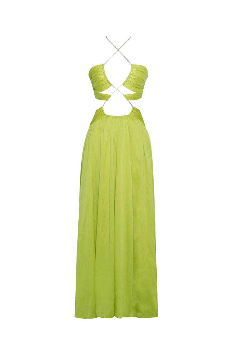 Quinby Chiffon Pleated Lace Up Maxi Dress, Alternate, color, Lemon
