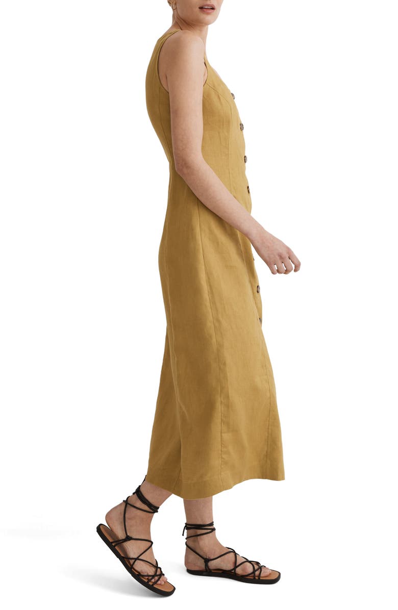Madewell Button Front Linen Midi Dress, Alternate, color,