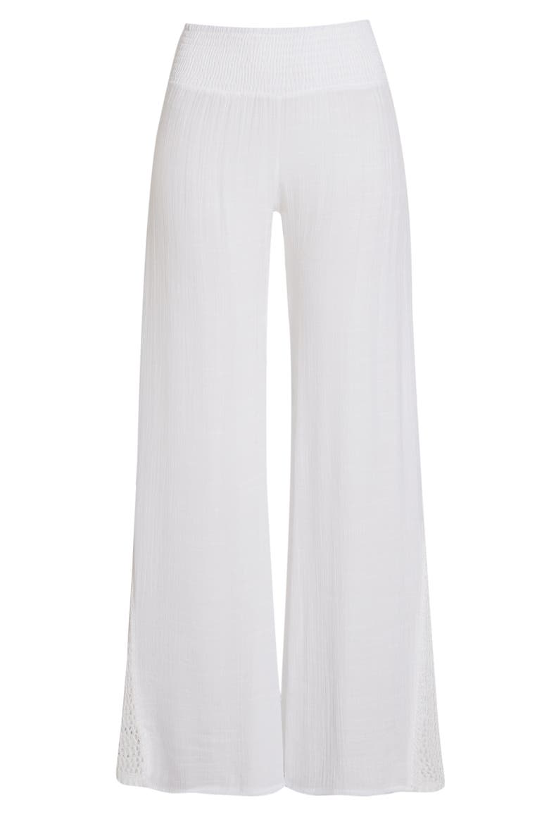 Crochet Trim Wide Leg Cover-Up Pants, Alternate, color, WHITE