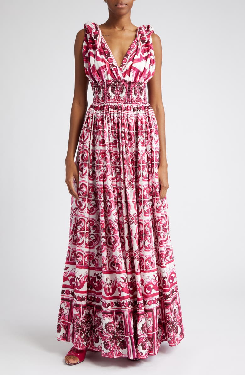 Dolce&Gabbana Mediterraneo Poplin Maxi Dress, Main, color,