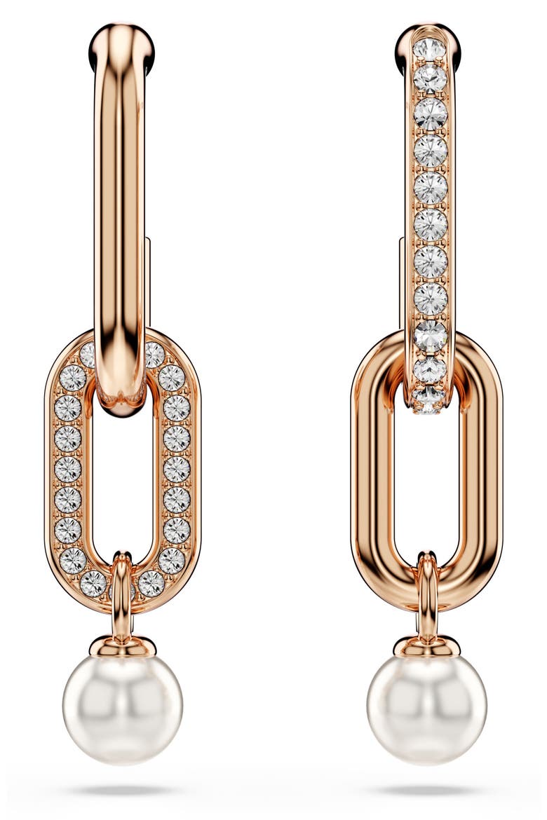 Constella Crystal & Faux Pearl Drop Earrings, Alternate, color, ROSE GOLD/ WHITE