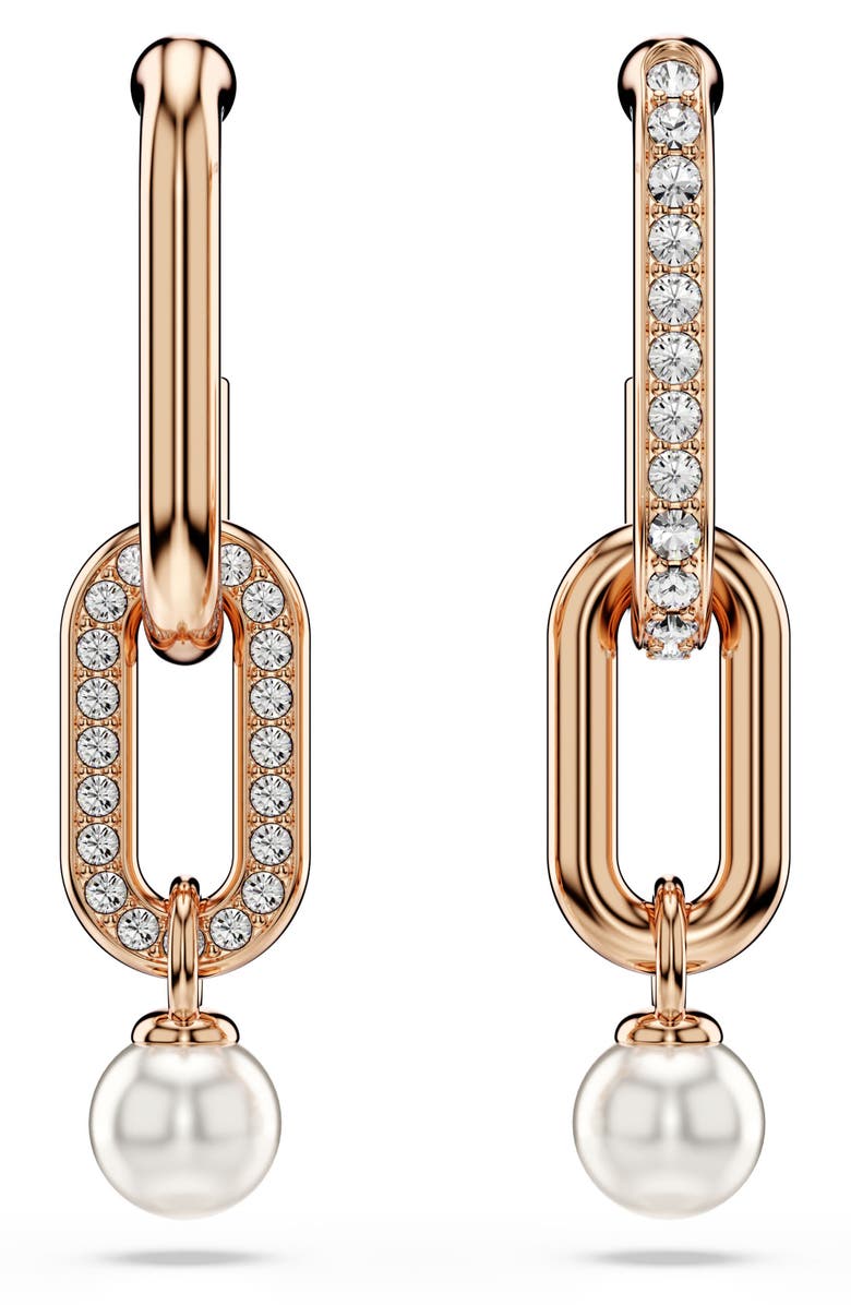 Swarovski Constella Crystal & Faux Pearl Drop Earrings, Alternate, color, Rose Gold/ White