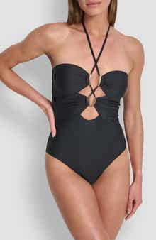 Jeweled Cutout One-Piece Halter Swimsuit