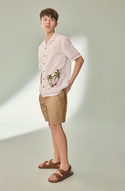 Next Kids' Palm Tree Embroidered Short Sleeve Linen & Cotton Button-up Shirt