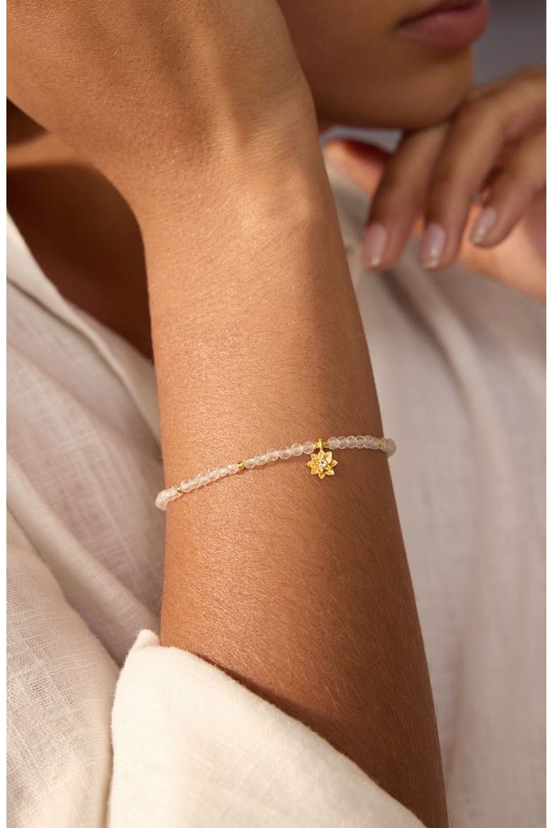White Topaz Lotus April Birthstone Bracelet, Alternate, color, White
