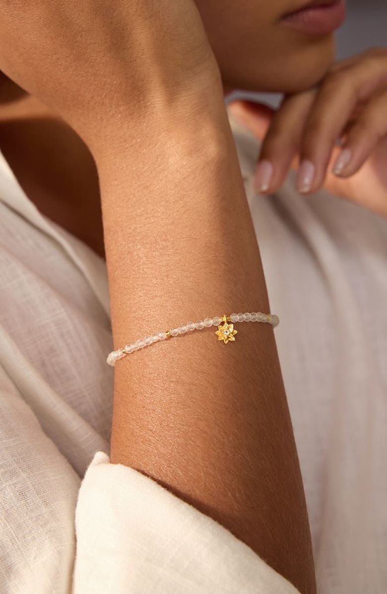 Satya Jewelry White Topaz Lotus April Birthstone Bracelet, Alternate, color, White