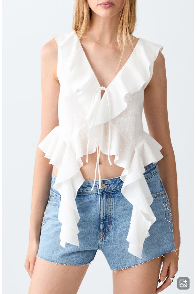 Tie Front Ruffle Top, Main, color, OFF WHITE