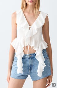 MANGO TEEN Tie Front Ruffle Top