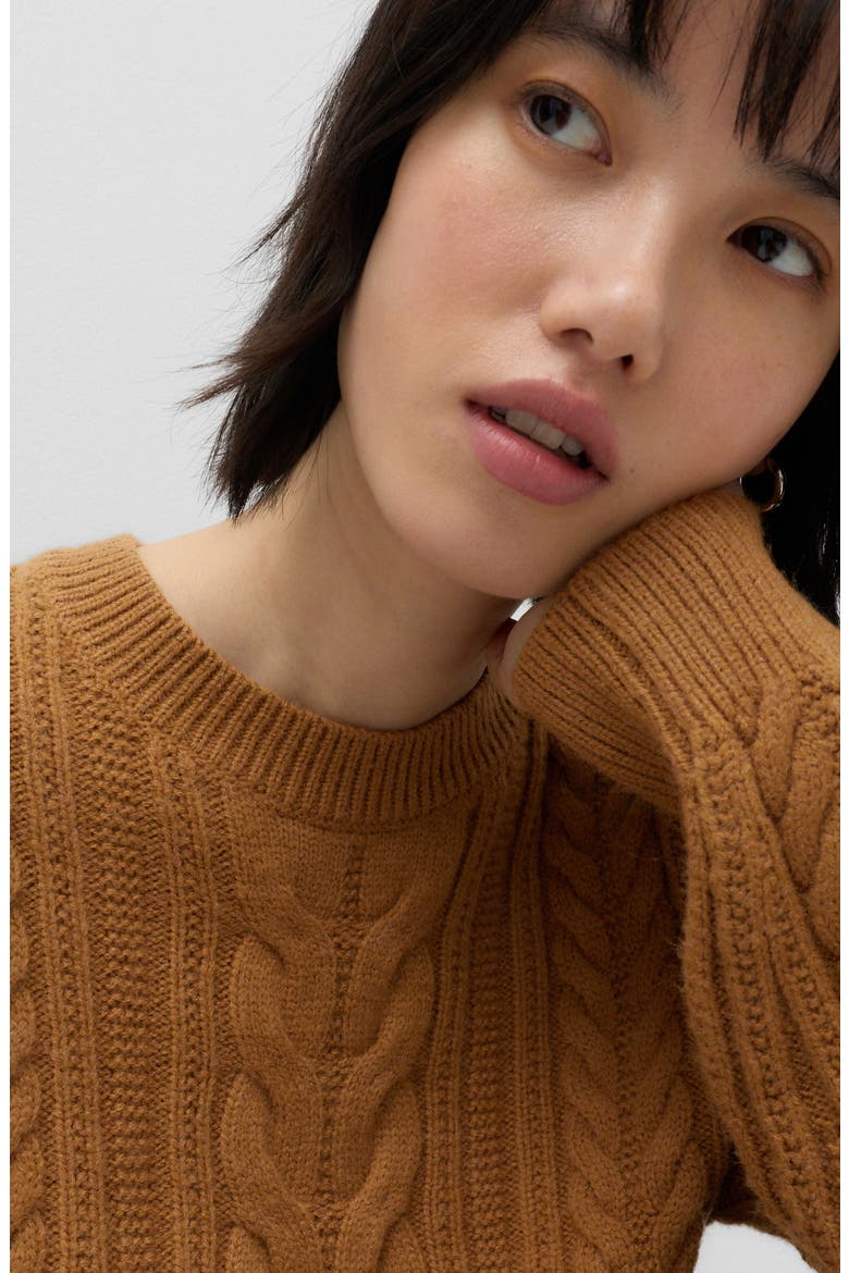 Cable Stitch Sweater, Alternate, color, CARAMEL BROWN