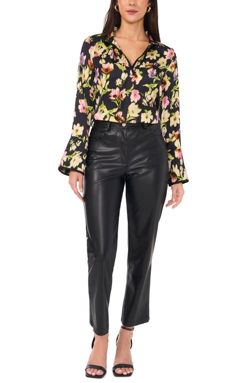 Shop Vince Camuto Floral Long Sleeve Shirt In Rich Black