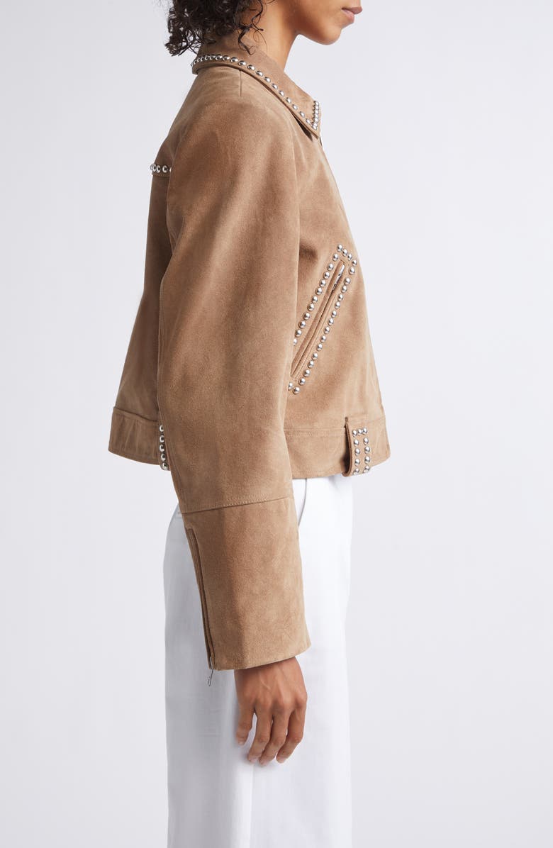 STAUD Hugo Stud Detail Faux Suede Jacket, Alternate, color, Dune