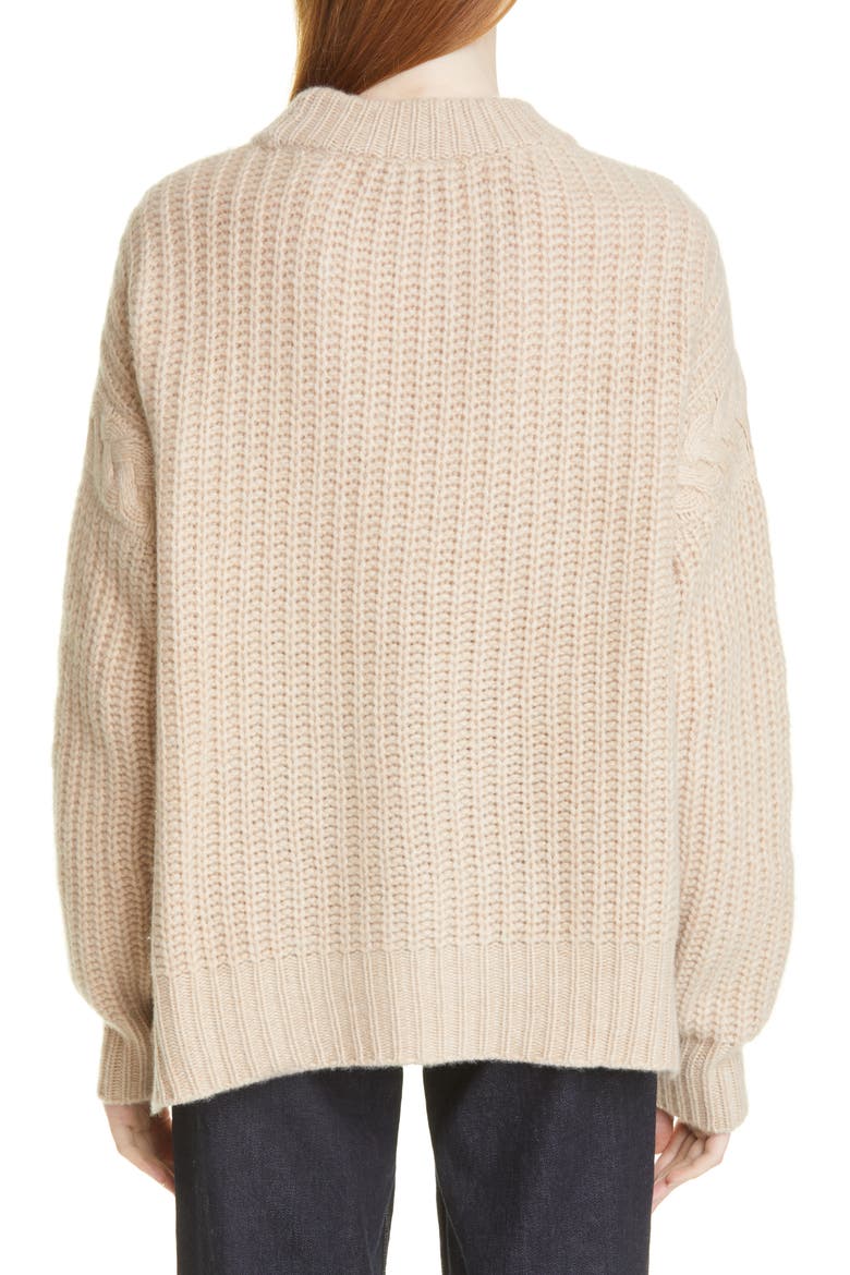 V-Cable Cashmere Crewneck Sweater, Alternate, color, LIGHT TAN