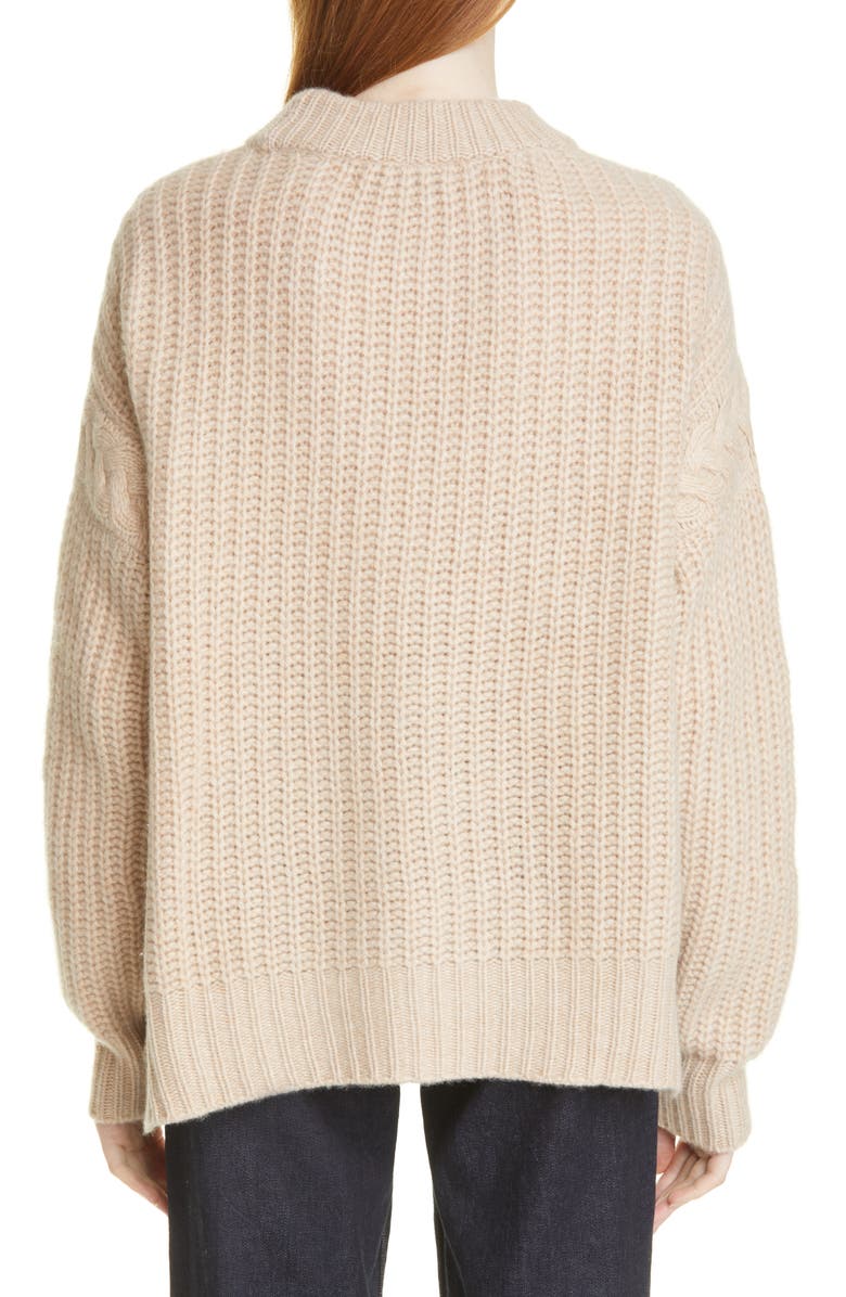 La Ligne V-Cable Cashmere Crewneck Sweater, Alternate, color, 