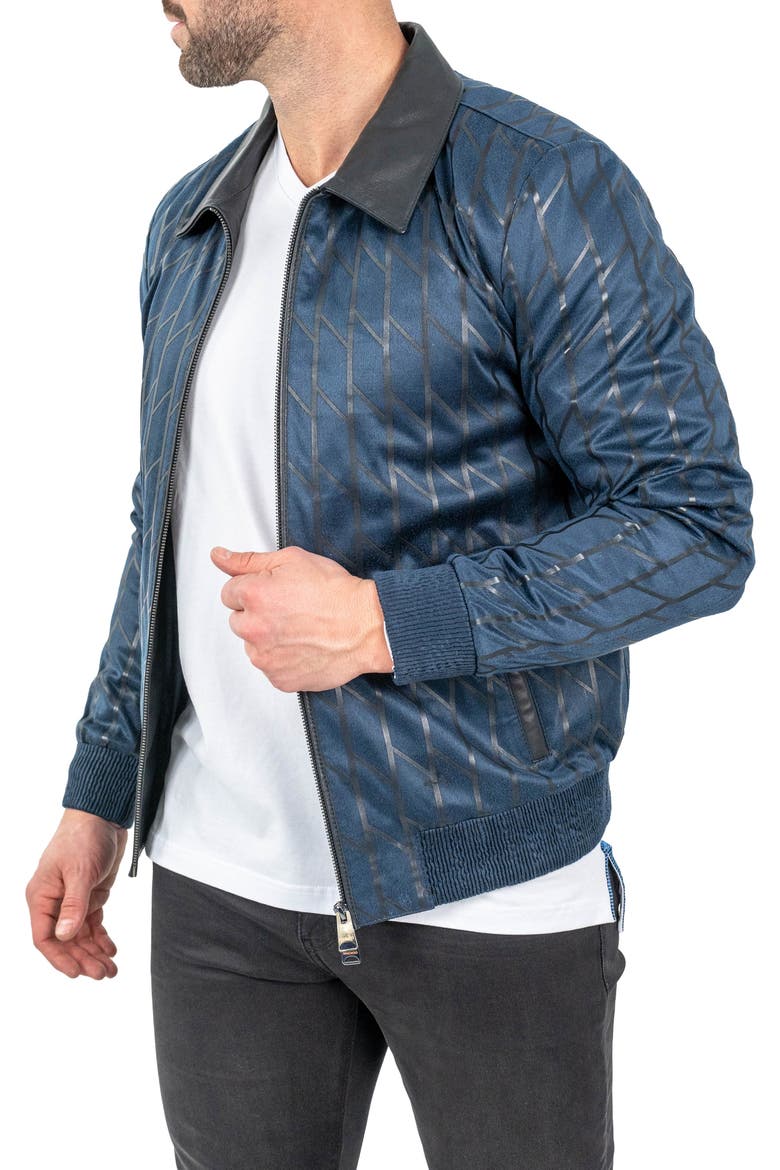 Ladder Print Leather Jacket, Alternate, color, BLUE