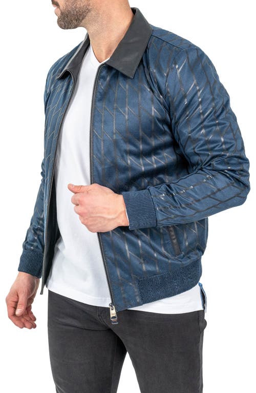 Maceoo Ladder Print Leather Jacket In Blue