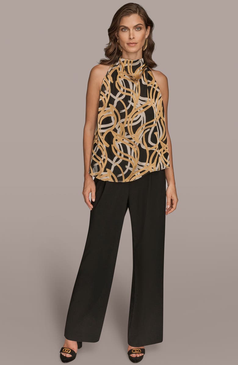 Donna Karan New York Cowl Neck Sleeveless Shirt, Alternate, color, Black/ Fawn