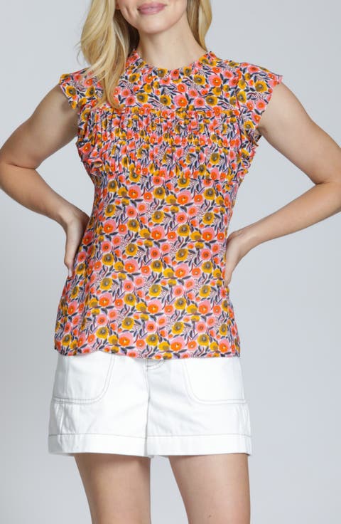 Floral Print Flutter Sleeve Top