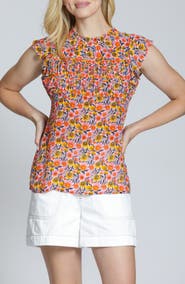 APNY Floral Print Flutter Sleeve Top