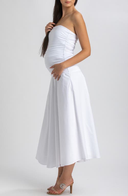Pietro Brunelli Maternity Maternity Strapless Side Ruching Poplin And Jersey Coco Dress In White