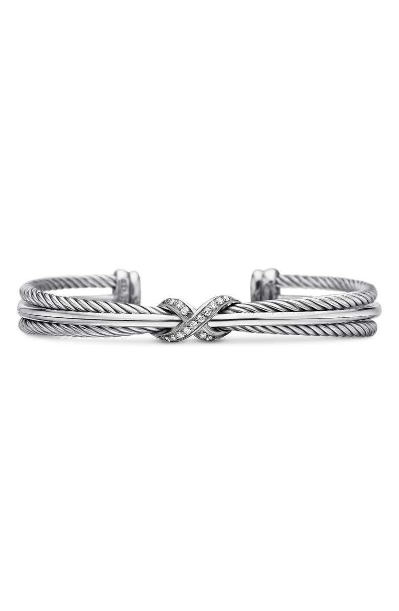 David Yurman 'X' Crossover Cuff with Diamonds, Main, color,