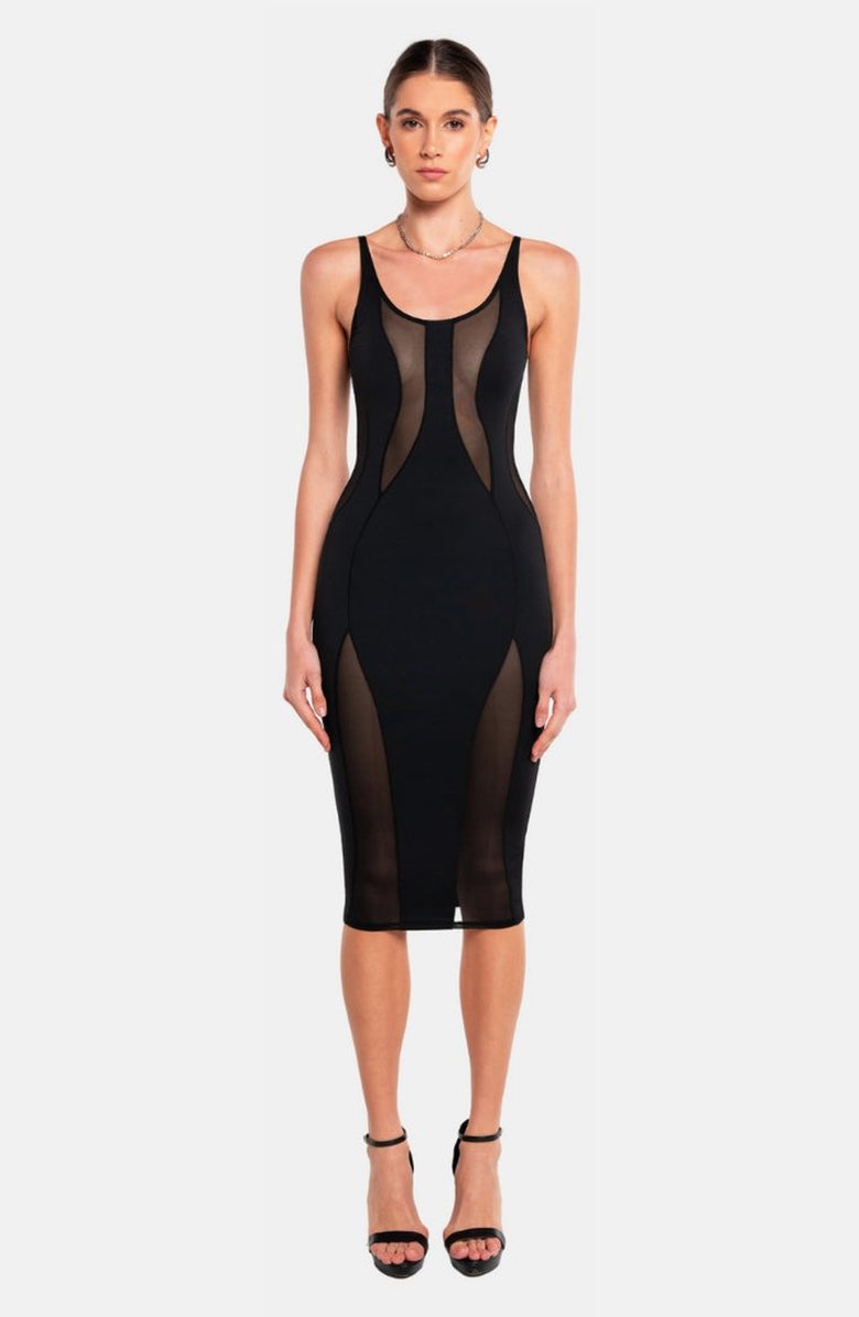 OW Collection TWIST Midi Dress, Main, color, Black