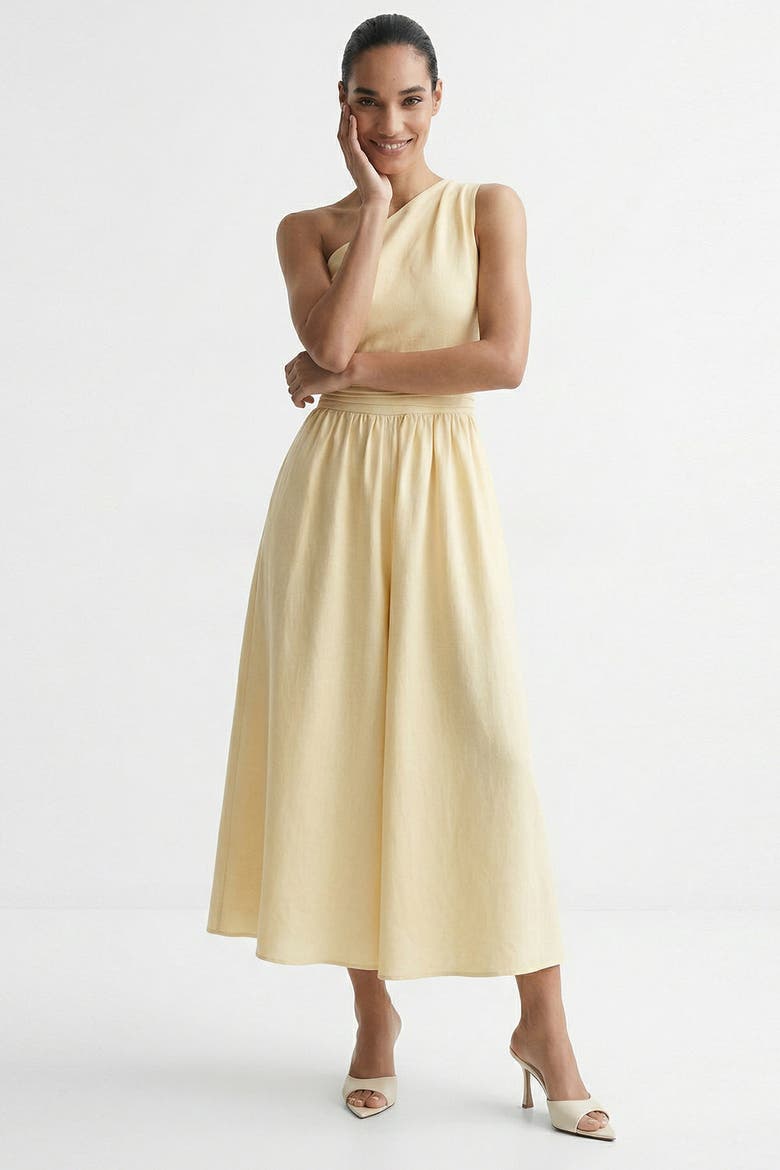 Burk Elastic Waist Linen Blend Midi Dress, Alternate, color, Ecru