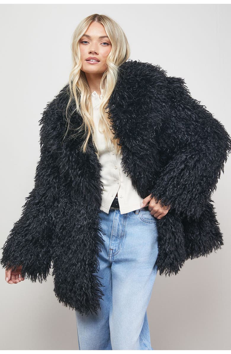 Oasis Mongolian Faux Fur Short Coat, Main, color, Black