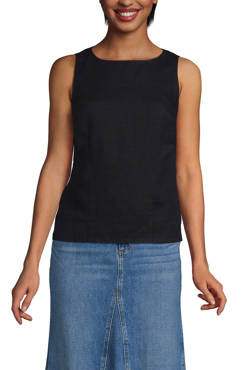 Lands' End Linen Sleeveless Peplum Top, Alternate, color, Black