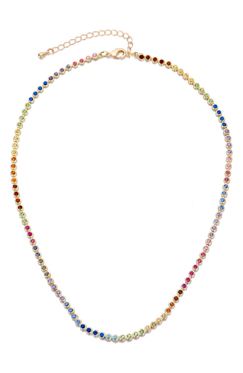 Adornia Rainbow Crystal Tennis Necklace, Alternate, color, Gold Multi