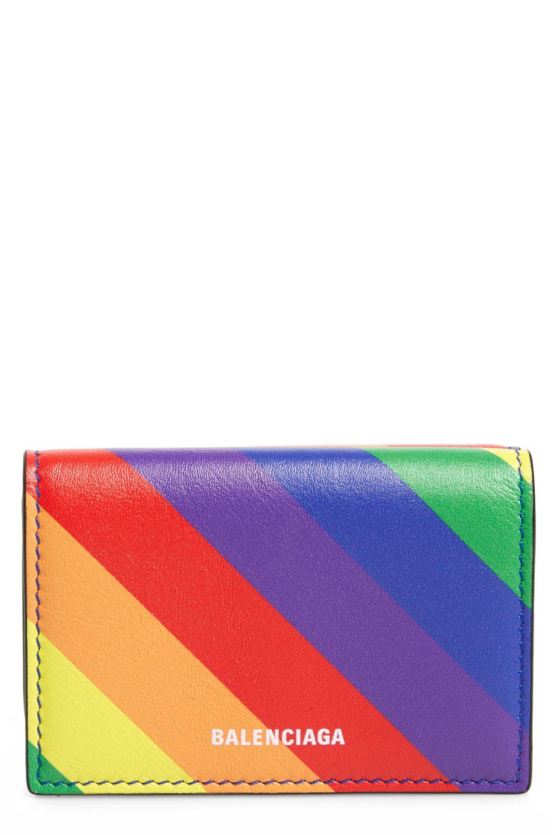 Ville Rainbow Stripe Leather Mini Trifold Wallet, Main, color, BLACK MULTI