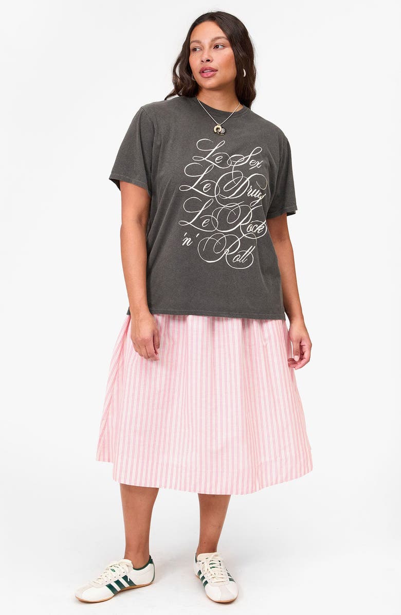 Clare V. Zoe Stripe Midi Skirt, Alternate, color, Peony