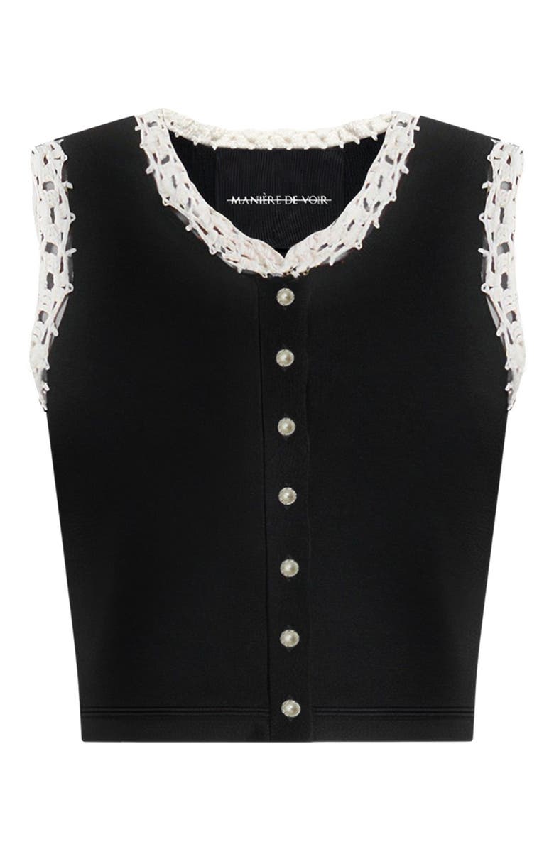 Manière De Voir Evelyn Crochet Frill Crop Top, Alternate, color, Black