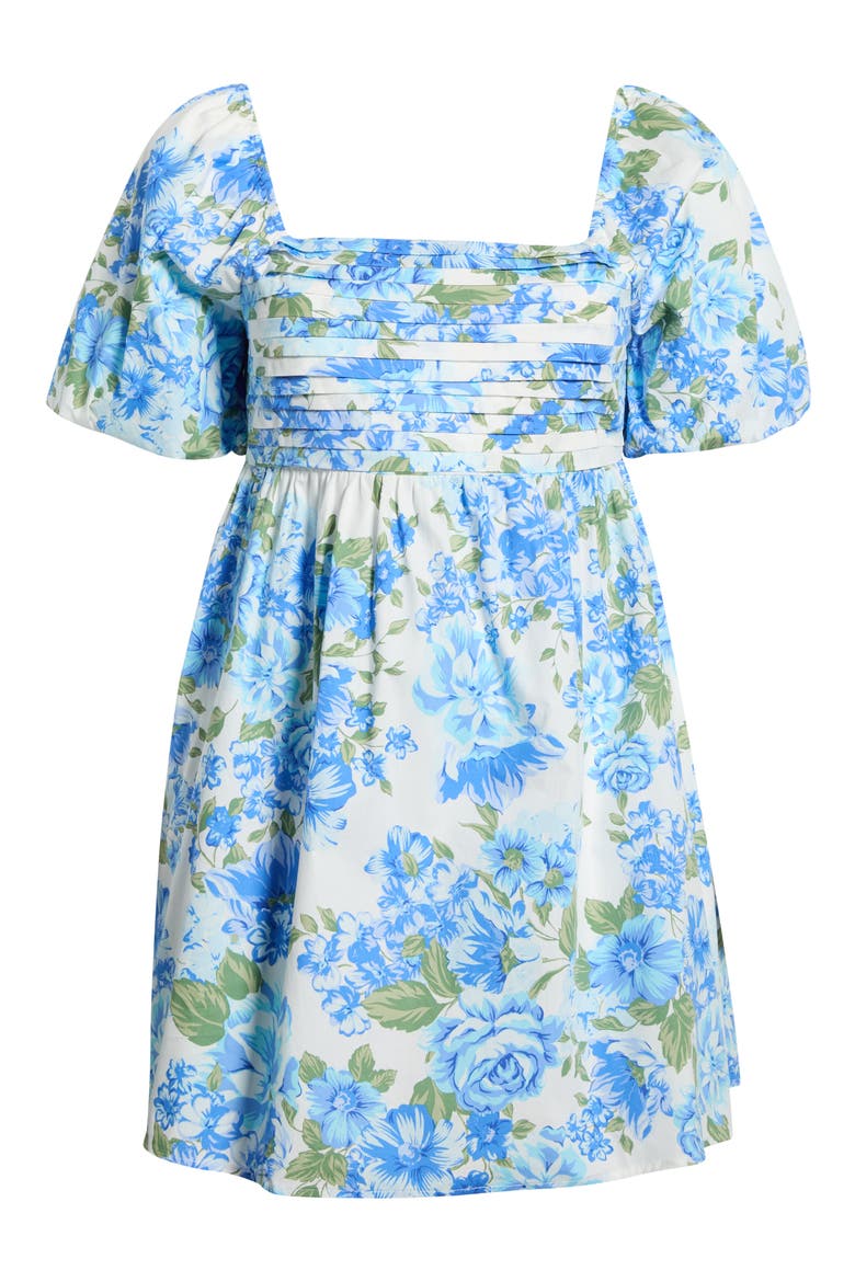 Truth Be Told Floral Print Minidress, Alternate, color, BLUE-CREAM